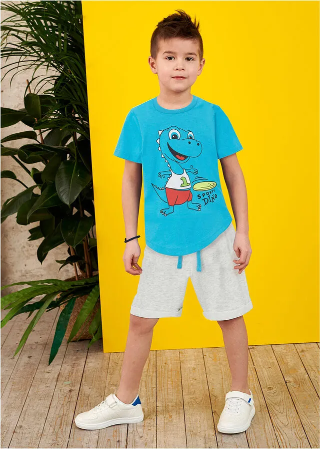 CAMISETA Y PANTALóN CORTO PARA NIñO (2 PIEZAS) TURQUESANATURAL JASPEADO